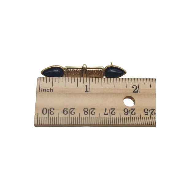1928 Collection Black Lucite Bar Brooch Pin Gold Tone Vintage - Picture 4 of 4